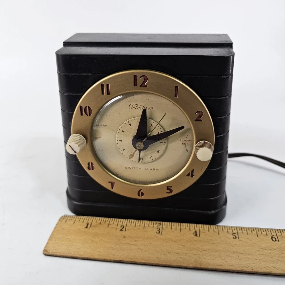 Vintage Telechron Bakelite Switch Alarm 8H61 Clock Art Deco Working USA